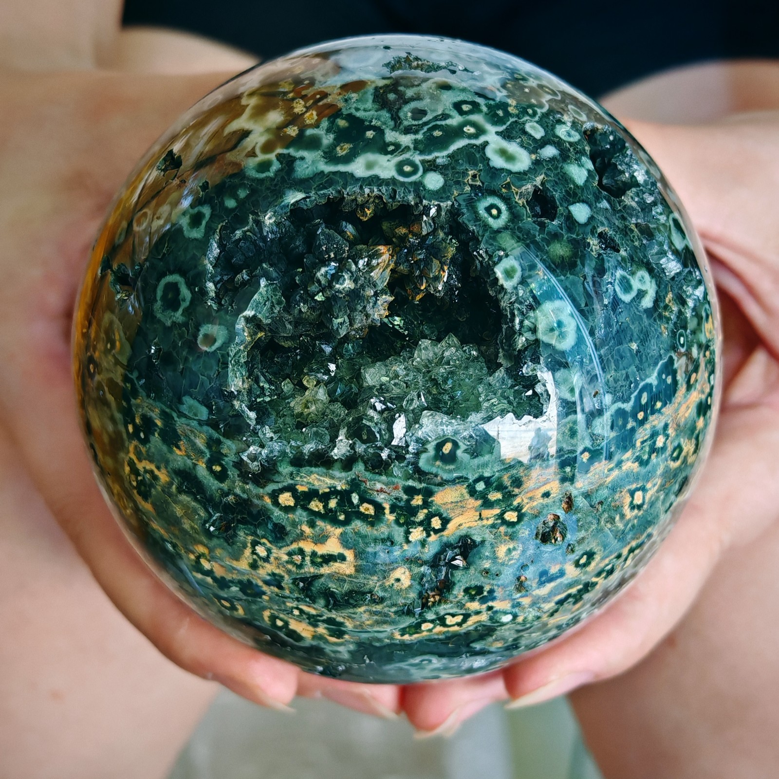 3.41LB Natural Ocean Jasper Sphere Polished Stone Green & Brown Pattern Gemstone