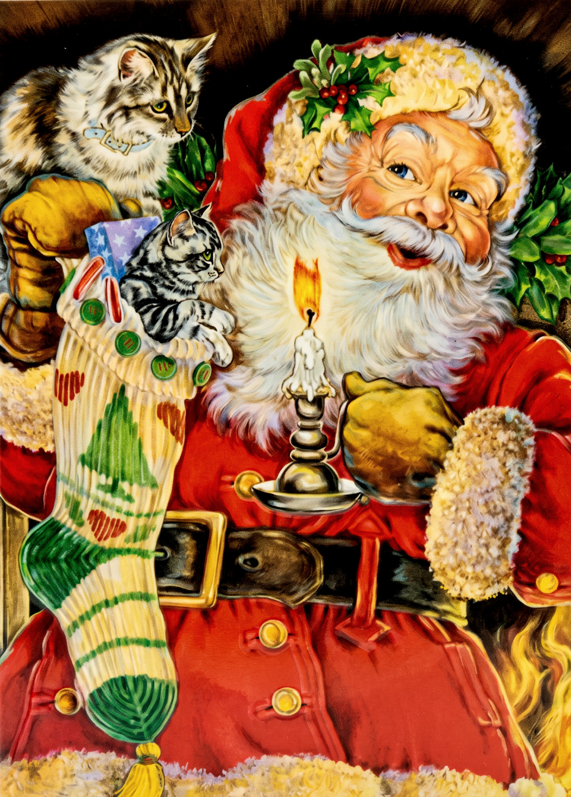 Lot of 15 VTG 1999 CLEO Embossed Christmas Greeting Cards Santa & Cats UNUSED