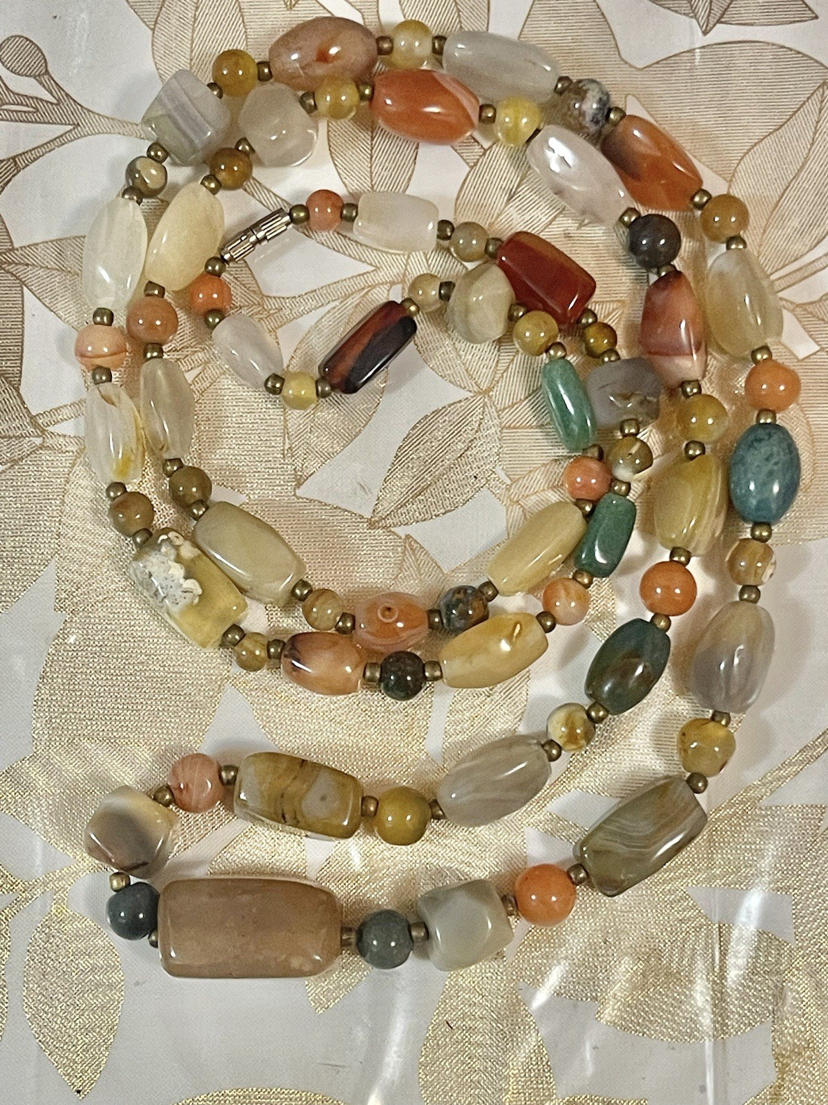 VTG Southwest  Multicolor GemStone Necklace Cornelian Agate Onyx Sz 40”