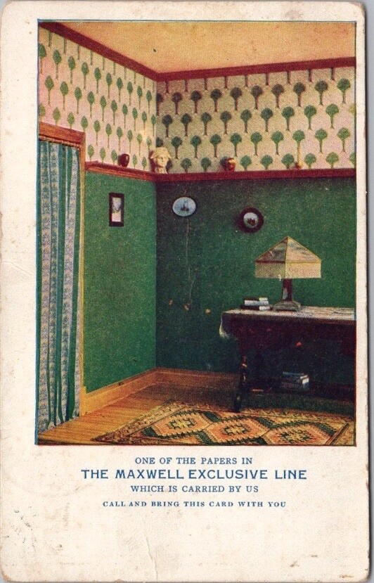 Vintage 1908 MAXWELL WALL PAPERS Advertising Postcard 