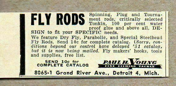1951 Print Ad Paul H. Young Fly, Spinning, Fishing Rods Detroit,MI