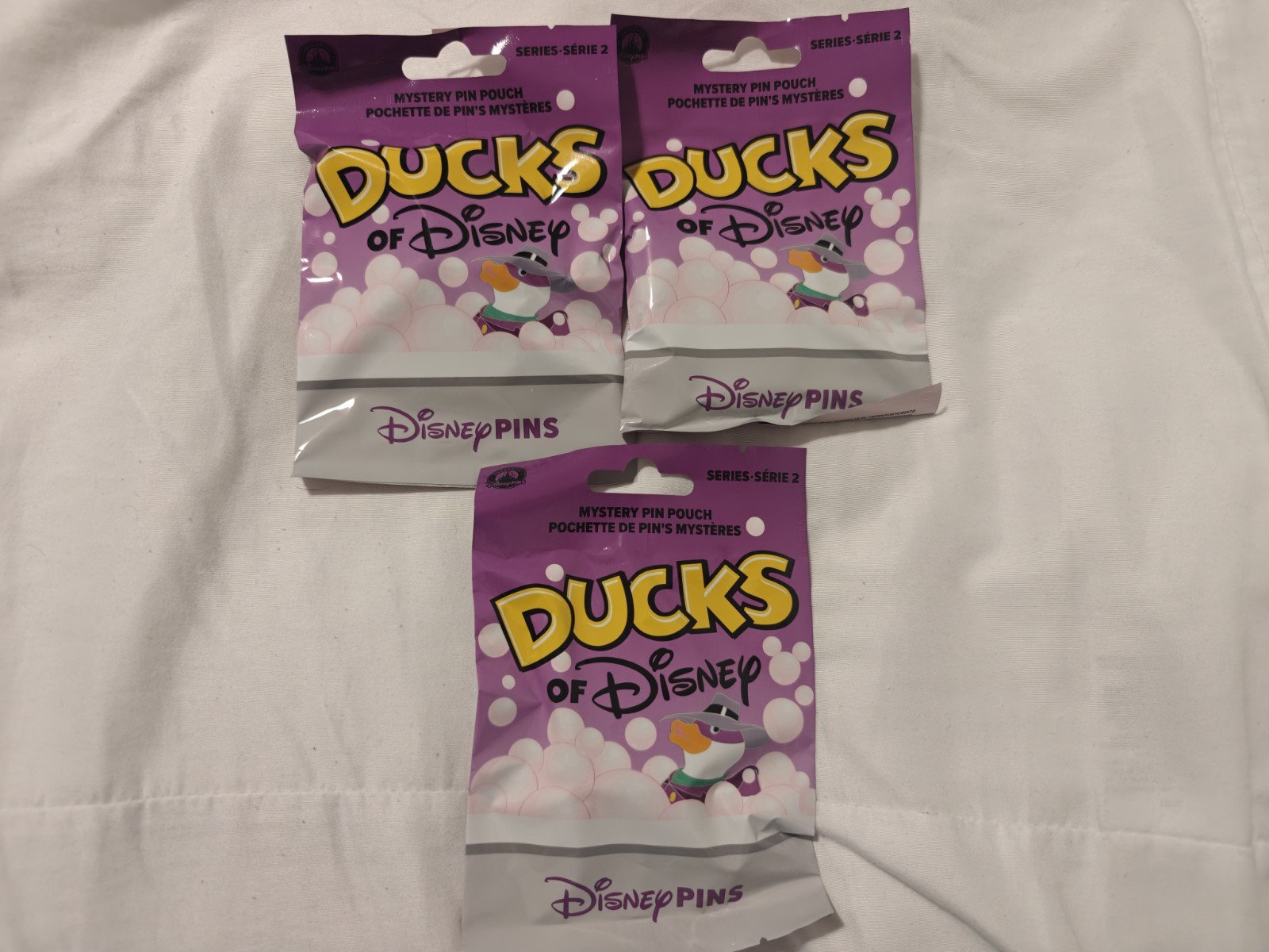 Lot of 3 Disney Parks Ducks of Disney Series 2 Mystery Pin Pouches Sealed NEW