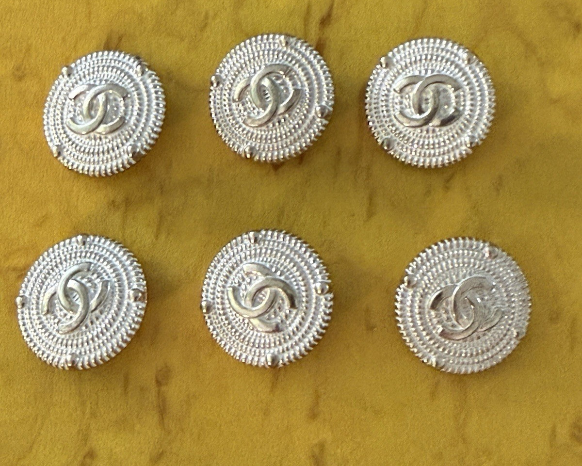 6 Authentic Silver Tone Metal CHANEL Buttons