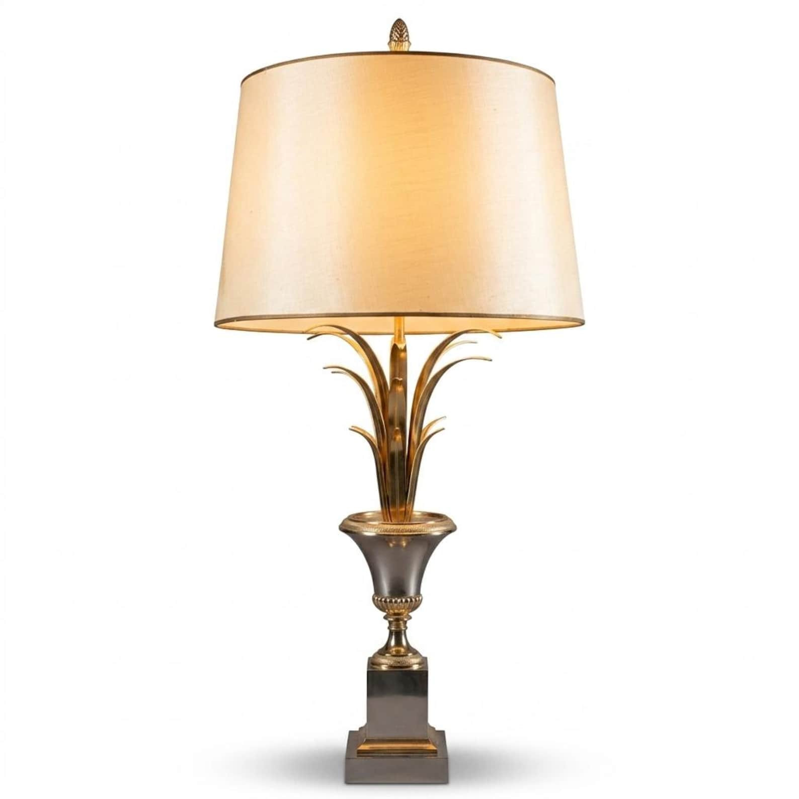 VTG Boulanger Pineapple Palm Lamp Maison Charles Style Brushed Steel Home Decor