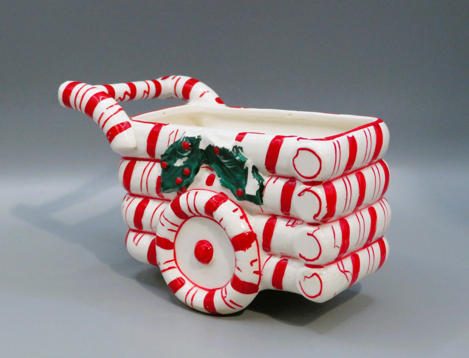 RARE Vintage Christmas HTF LEFTON Candy Cane Cart Wagon Planter Japan 1950\'s