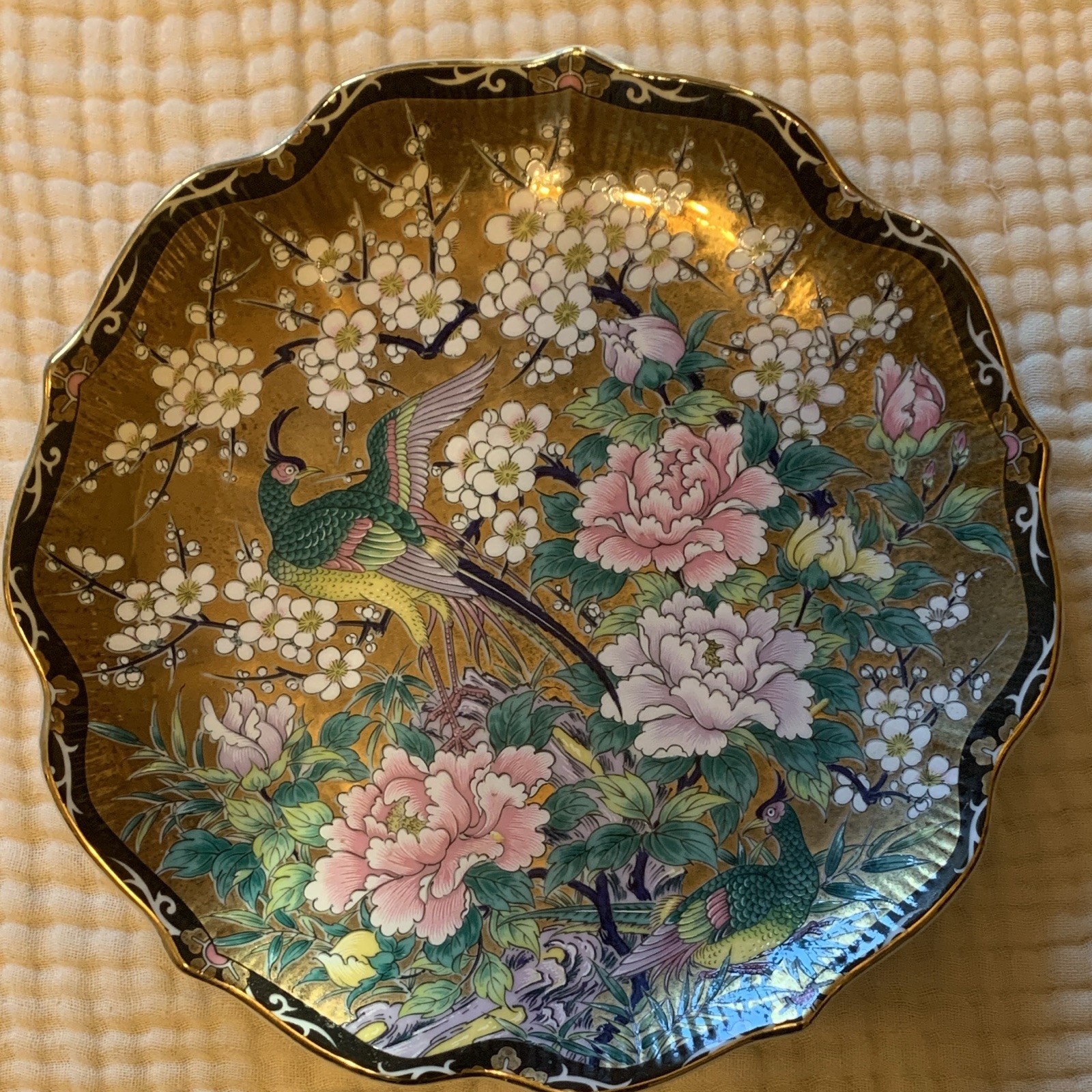 Vintage Ceramic Wall Plate Decorative Art Japan Ming Dynasty Floral Design