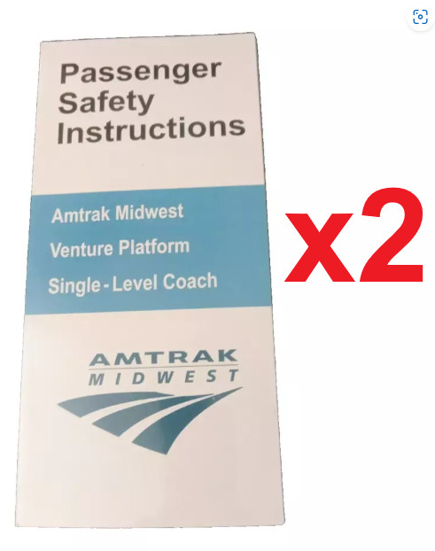 Amtrak Safety Cards Venture Midwest Single-Level Coach Lot of 2 Brand New