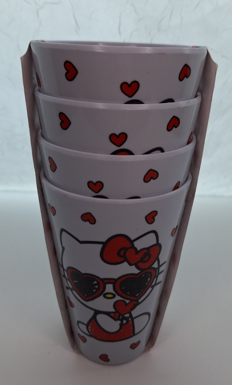New Sanrio Hello Kitty Valentine Melamine Cups Set of 4 Hearts 2025 NWT