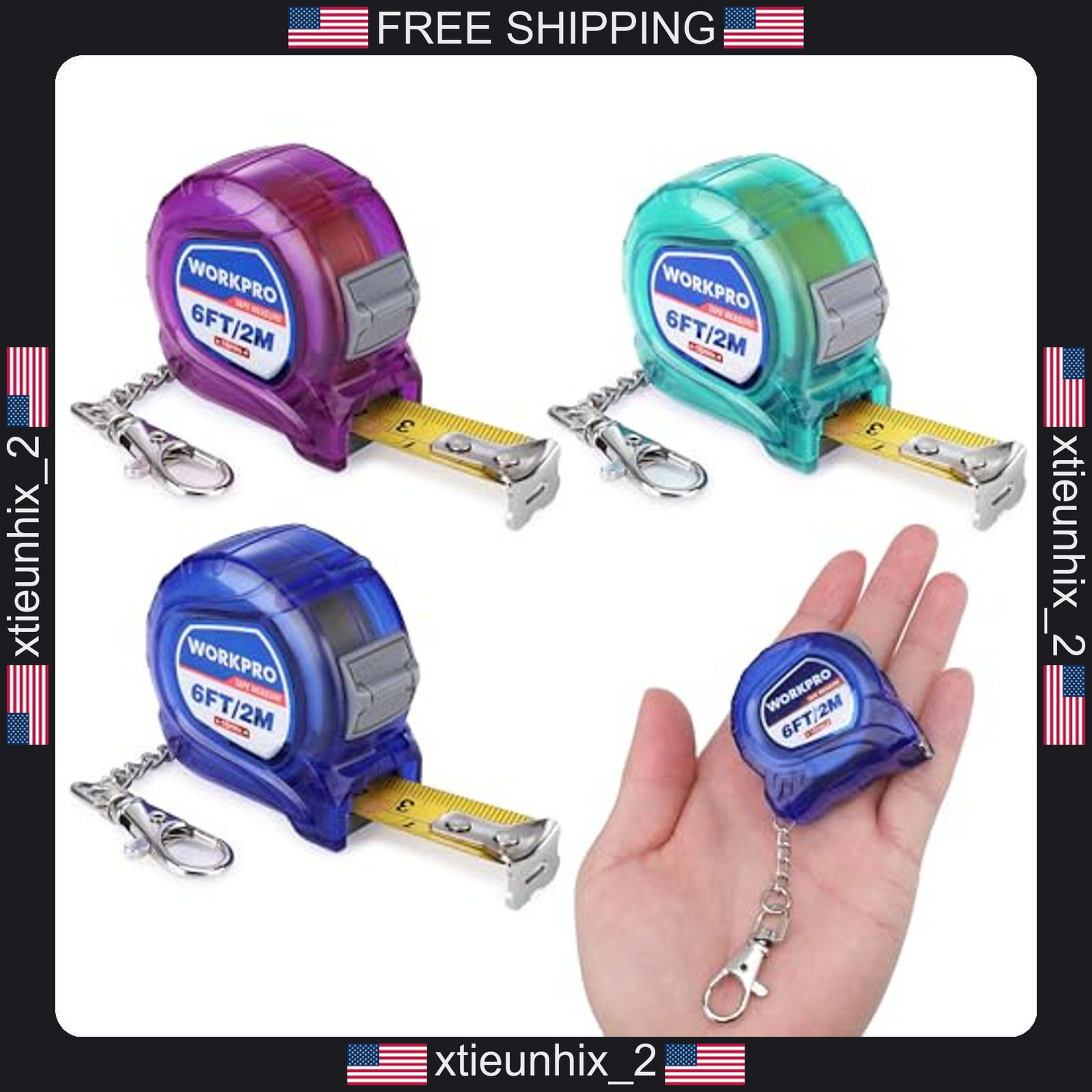 Keychain Tape Measure Set, 3 Pcs, Inch & Metric, 6FT Retractable, Compact