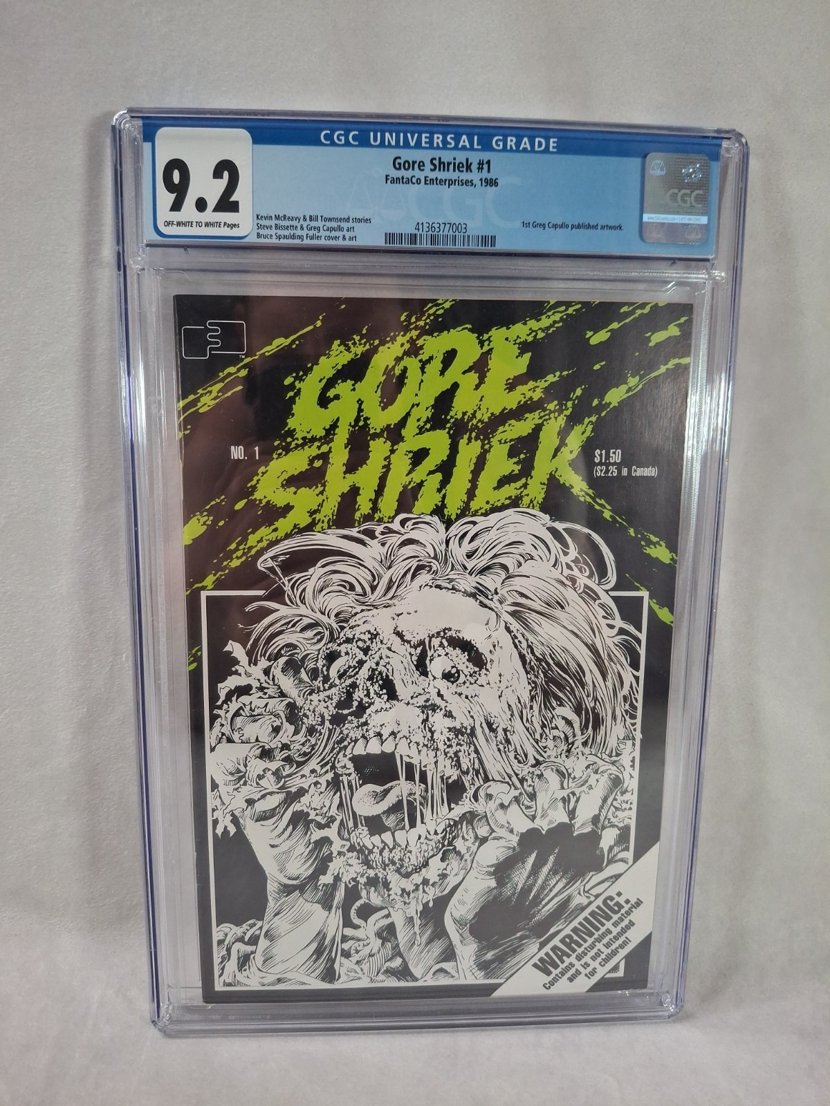 FantaCo Gore Shriek #1 CGC 9.2 - WP NM- 1st Greg Capullo published artwork 1986