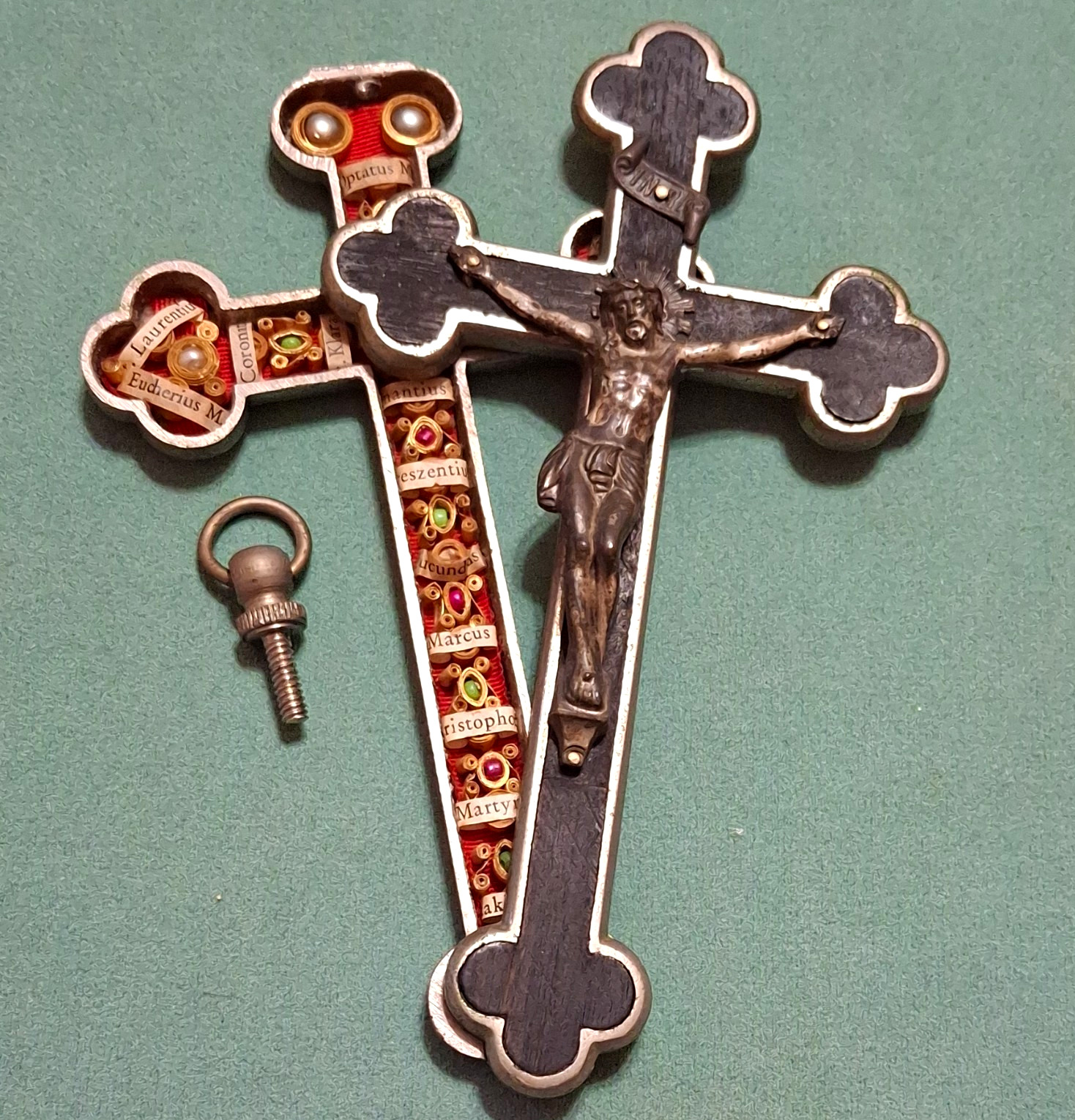 Antique German Reliquary Crucifix Original Pin c. 1920's - 1930's Excellent 