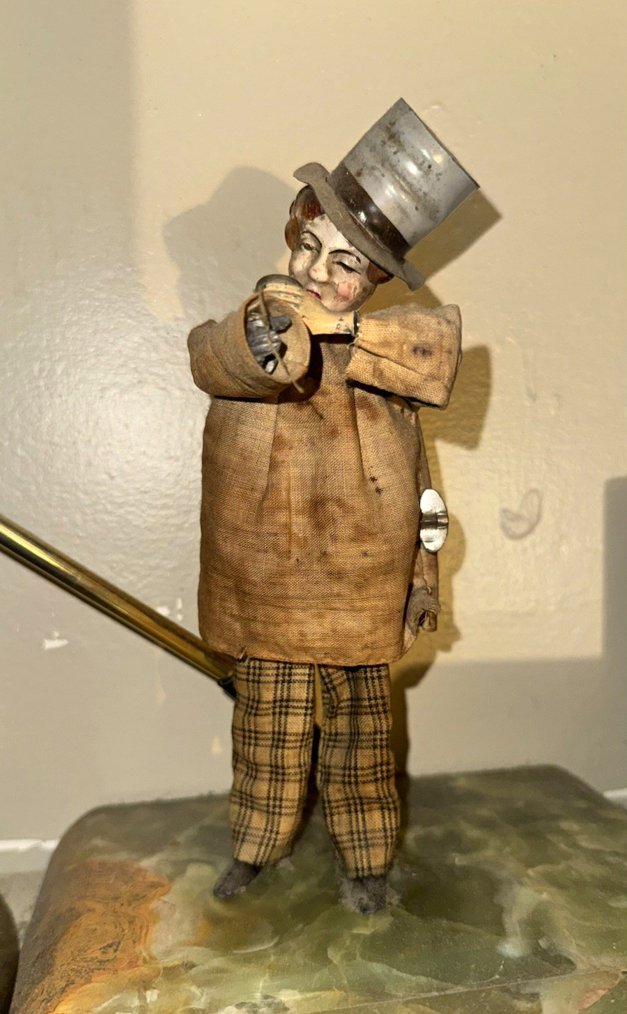 Antique Ferdinand Martin Vintage  Man Figurine Top Hat Plaid Pants Fabric