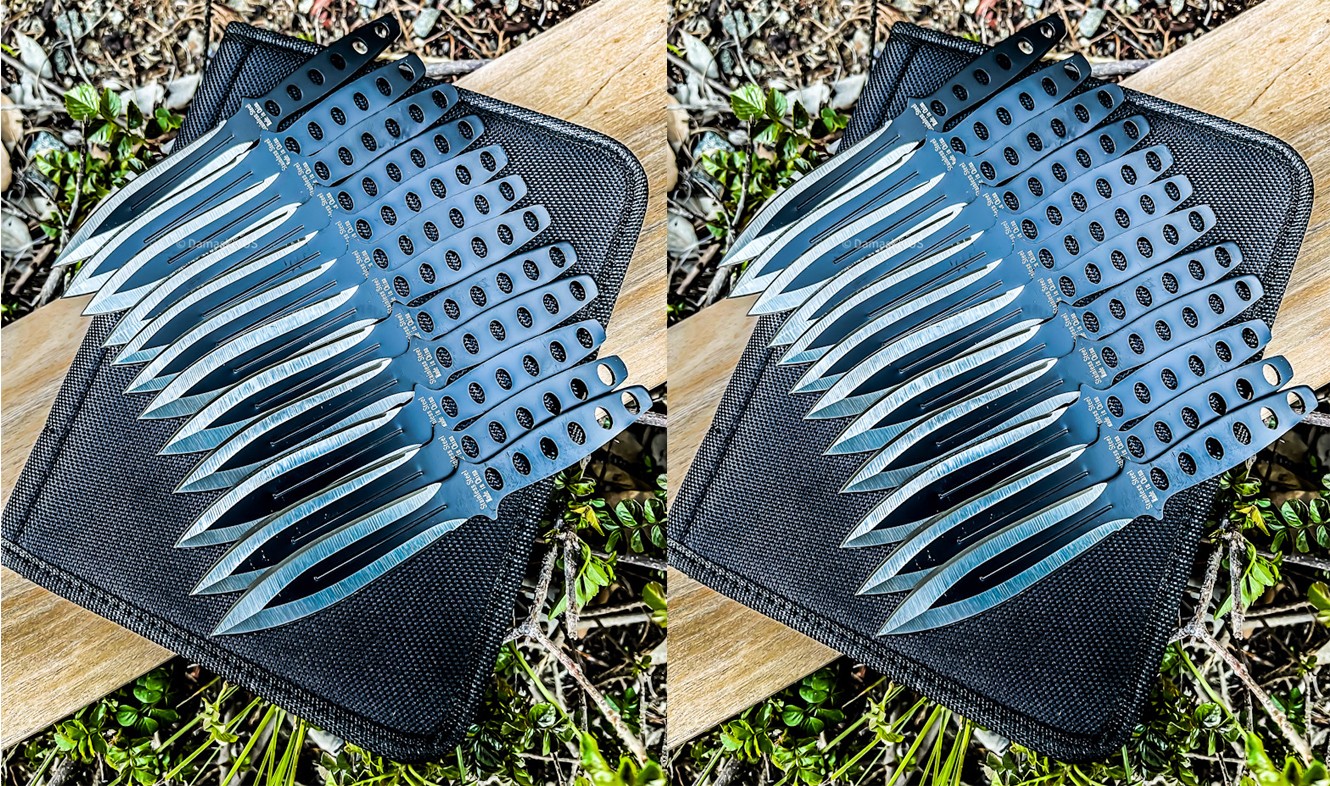 24pc Ninja Throwing Knives Set Combat Naruto Kunai Hunting Knife w/Sheath Black