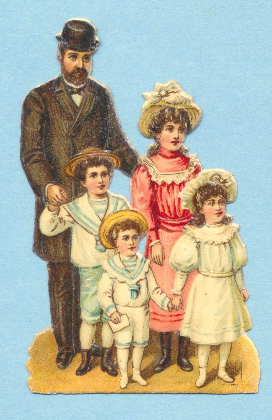 Judaica Beautiful Scarce Old Litho. Die Cuts Jewish Family of 5 Small Size