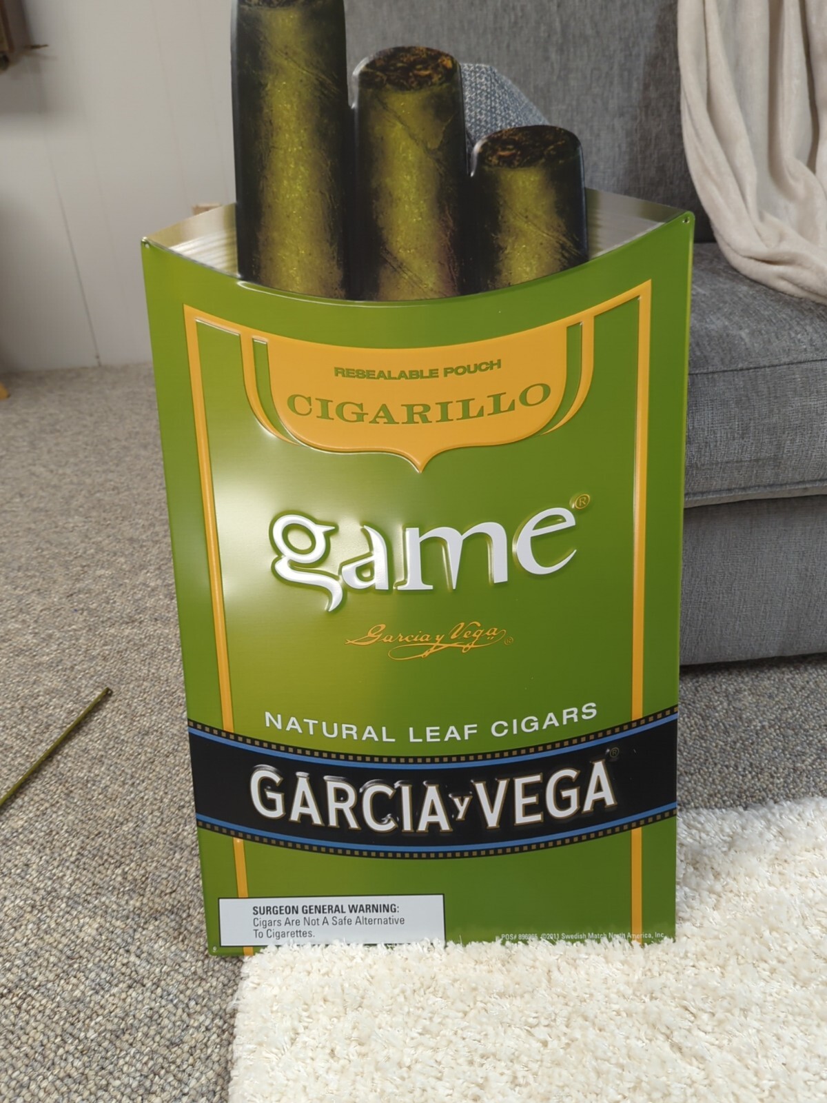 Garcia Vega Game Cigarillo Natural Leaf Cigars Metal Advertising Sign 2011-NOS