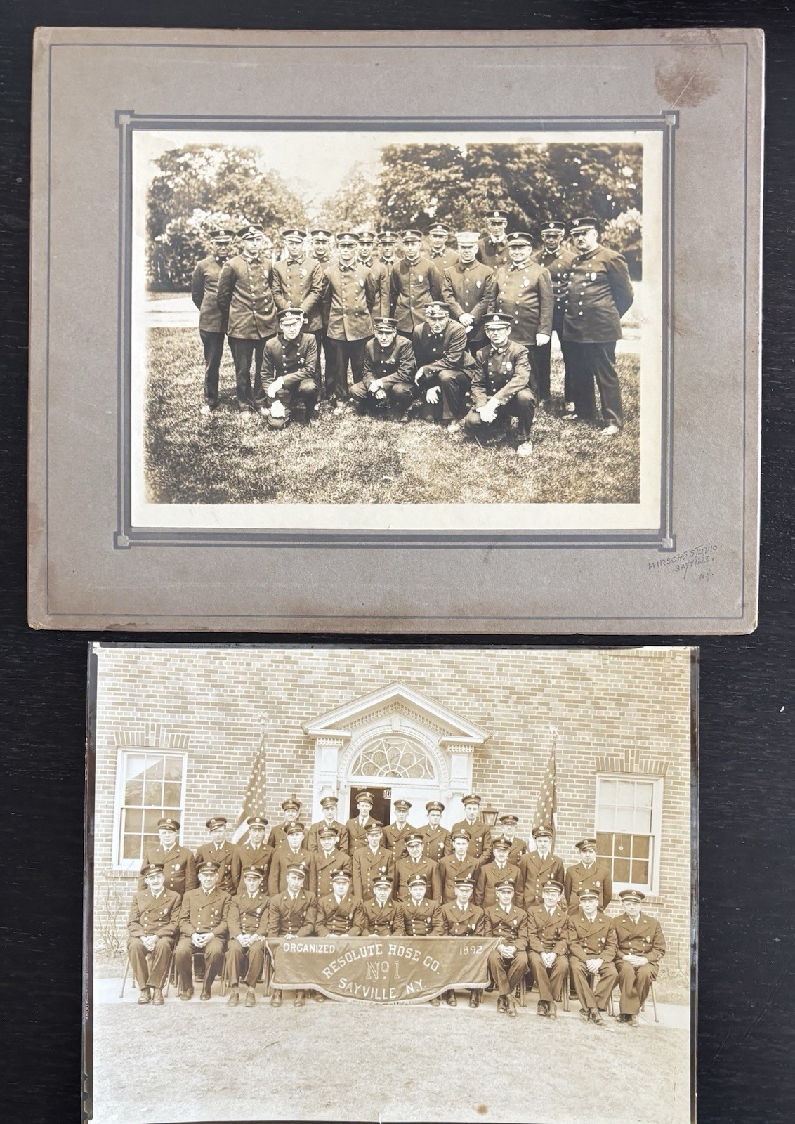 1920s FIREMEN RESOLUTE HOSE CO. No. 1 SAYVILLE, LONG ISLAND NY DEPARMENT PHOTOS