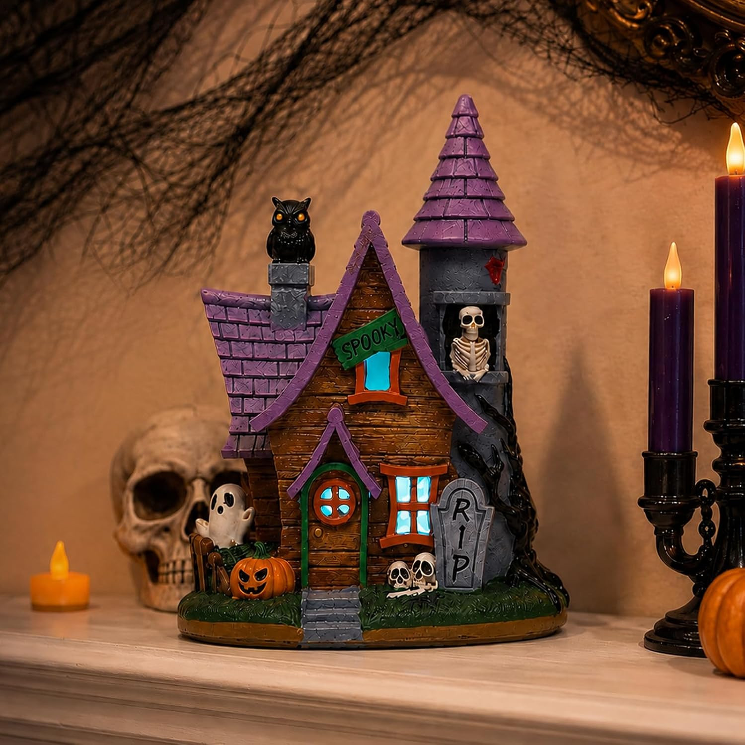 7 Inch Halloween Village House Halloween Decorations Indoor Resin Haunted House