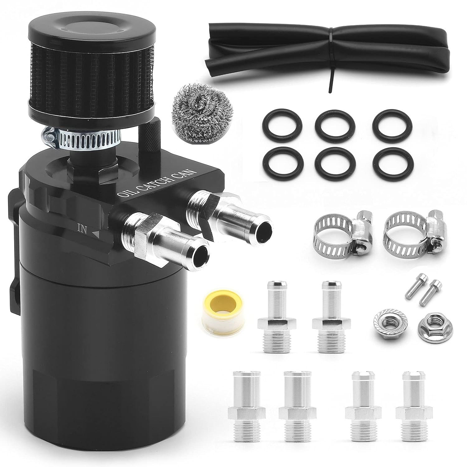 400ml Oil Catch Can Kit Universal for Cars/Trucks, Baffled Aluminum Reservoir wi