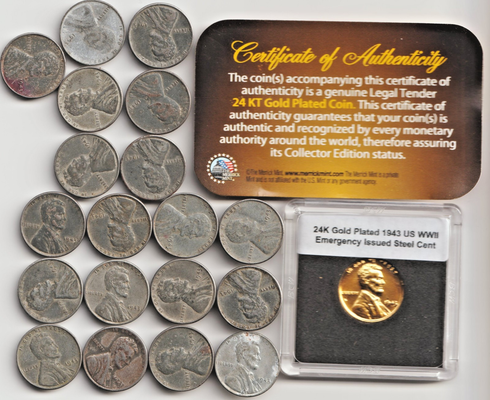 Rare Old 1943 US Lincoln Steel Penny Coin Collection WWII 24k Gold Plate Cent N6