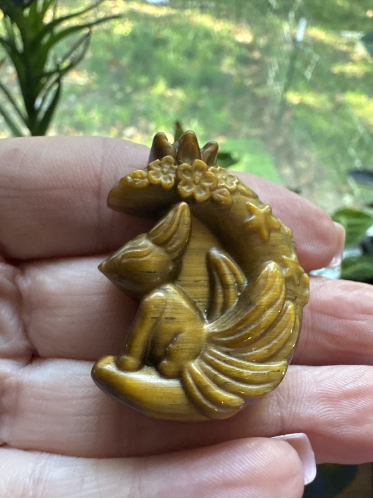 Tigers Eye Crystal Fox And Moon Carving 20 Grams 1.75”