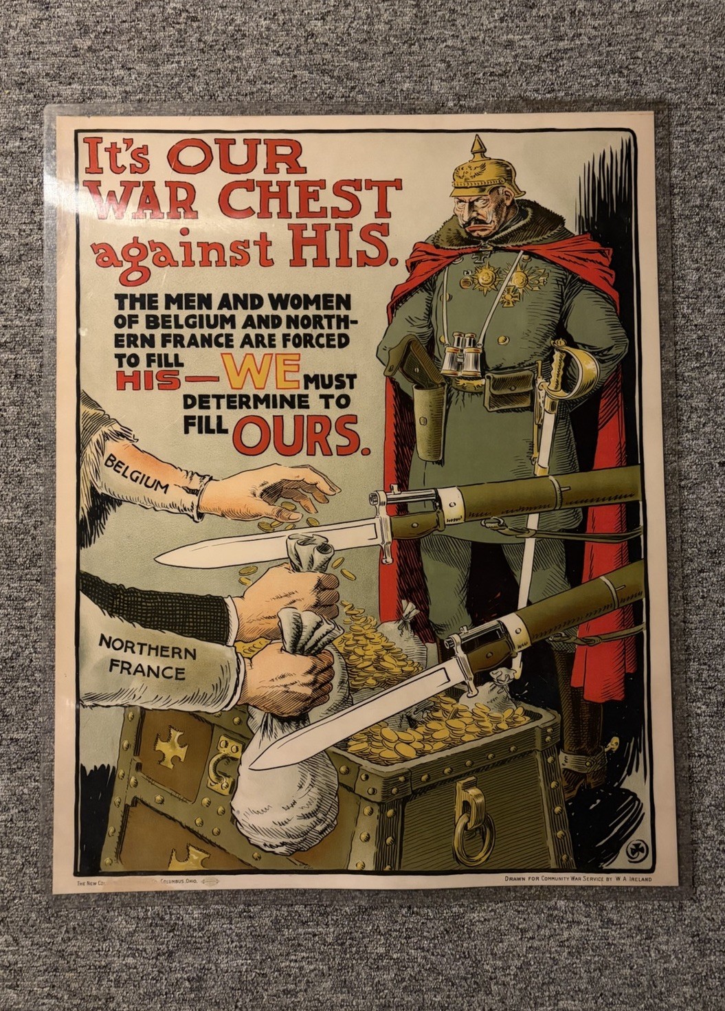 Original WWI Poster It’s Our Was Chest Against His Anti Kaiser 22x27.25”