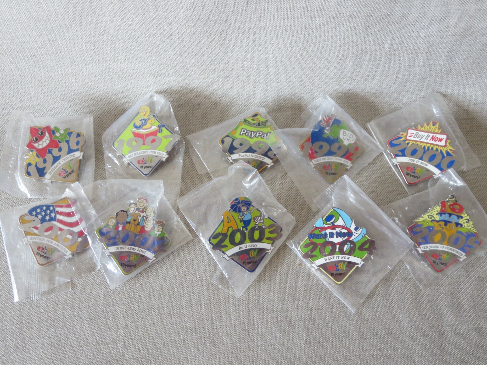 2005 eBay Live San Jose 10th Anniversary Pins 1996 to 2005 Set of 10 New