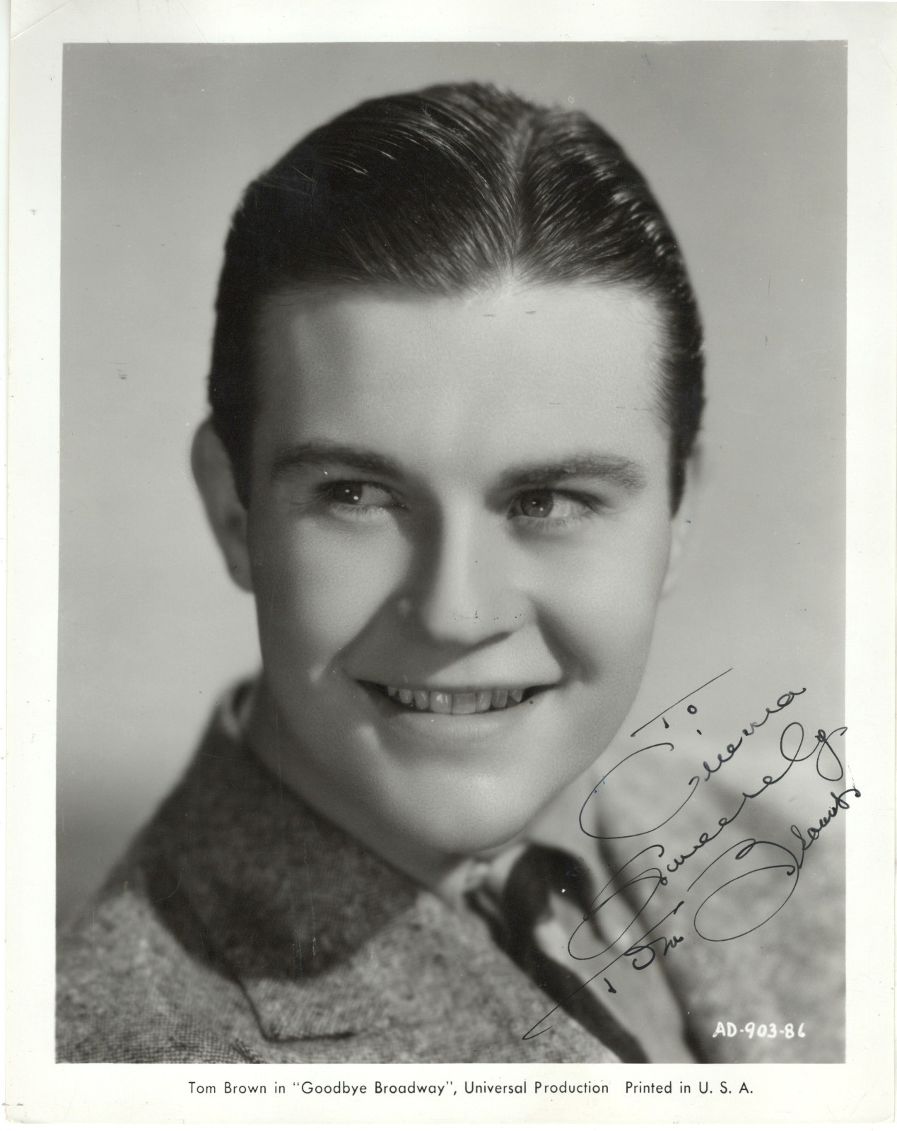 AMERICAN ACTOR & MODEL TOM BROWN,  SIGNED VINTAGE STUDIO PHOTO