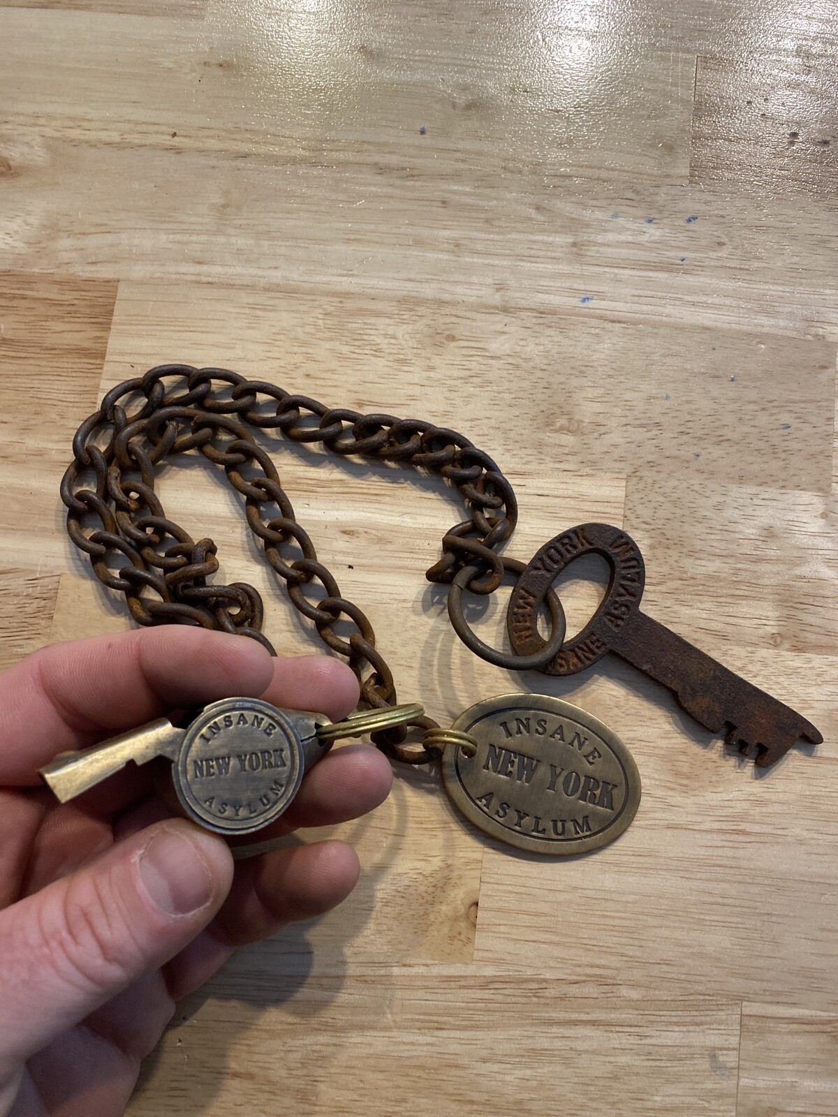 Insane Asylum Jailer Key Whistle & Chain Set Prison New York Lot Penitentiary