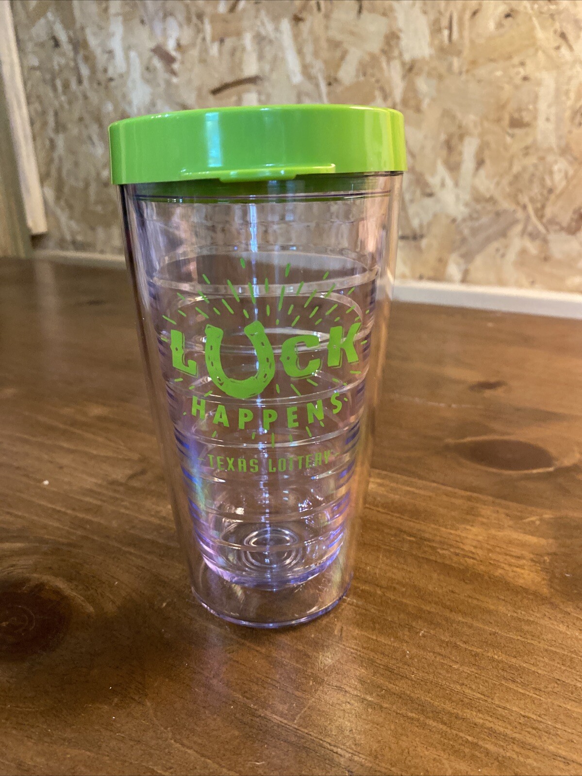 Texas Lottery Clear Light Green 16 Oz Tumbler  Cup BPA FREE USA Luck Happens