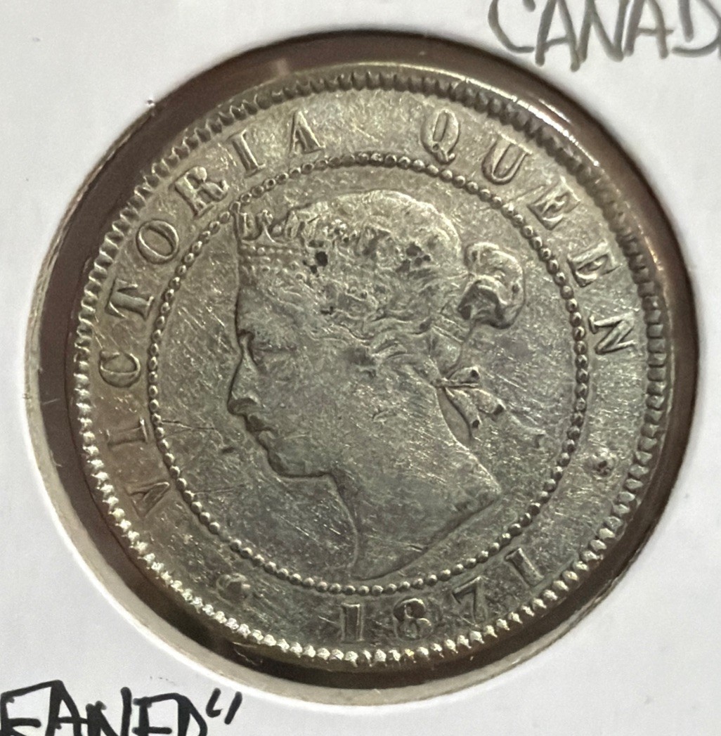 1871 CANADA PRINCE EDWARD ISLAND 1  CENT QUEEN VICTORIA CLEANED BRONZE COIN KM#4