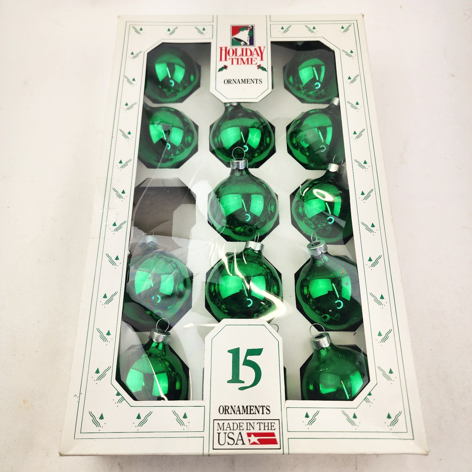 Vintage Rauch Holiday Time Christmas Glass Ornaments balls Green Lot of 14