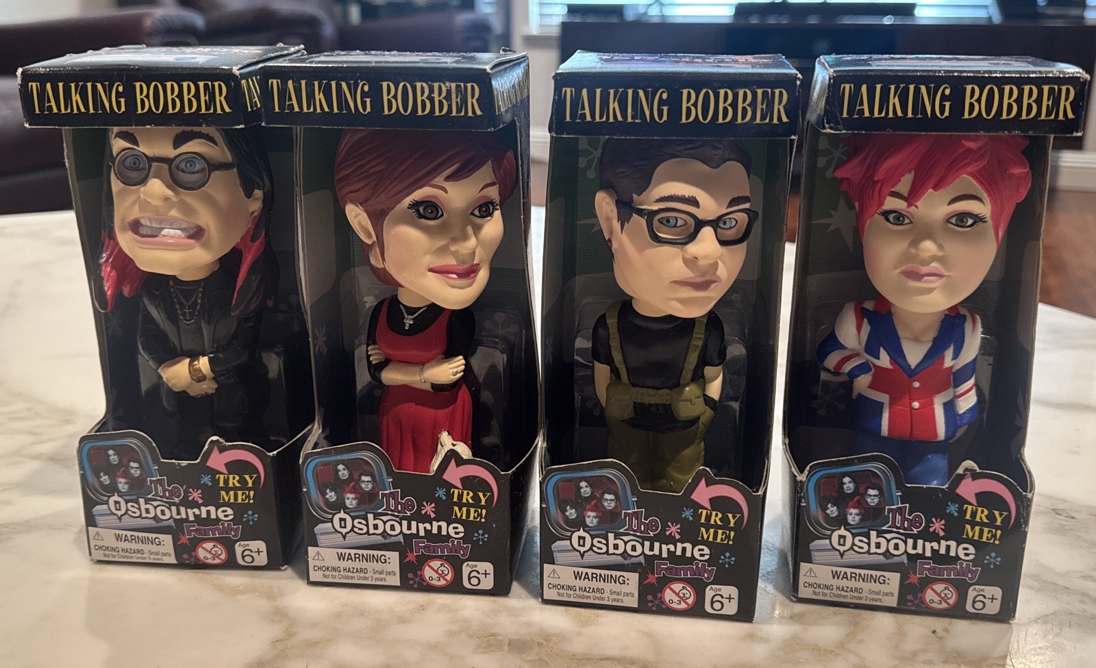 The Osbourne Family Talking Bobber Bobbleheads 2002 Ozzy, Sharon, Kelly & Jack