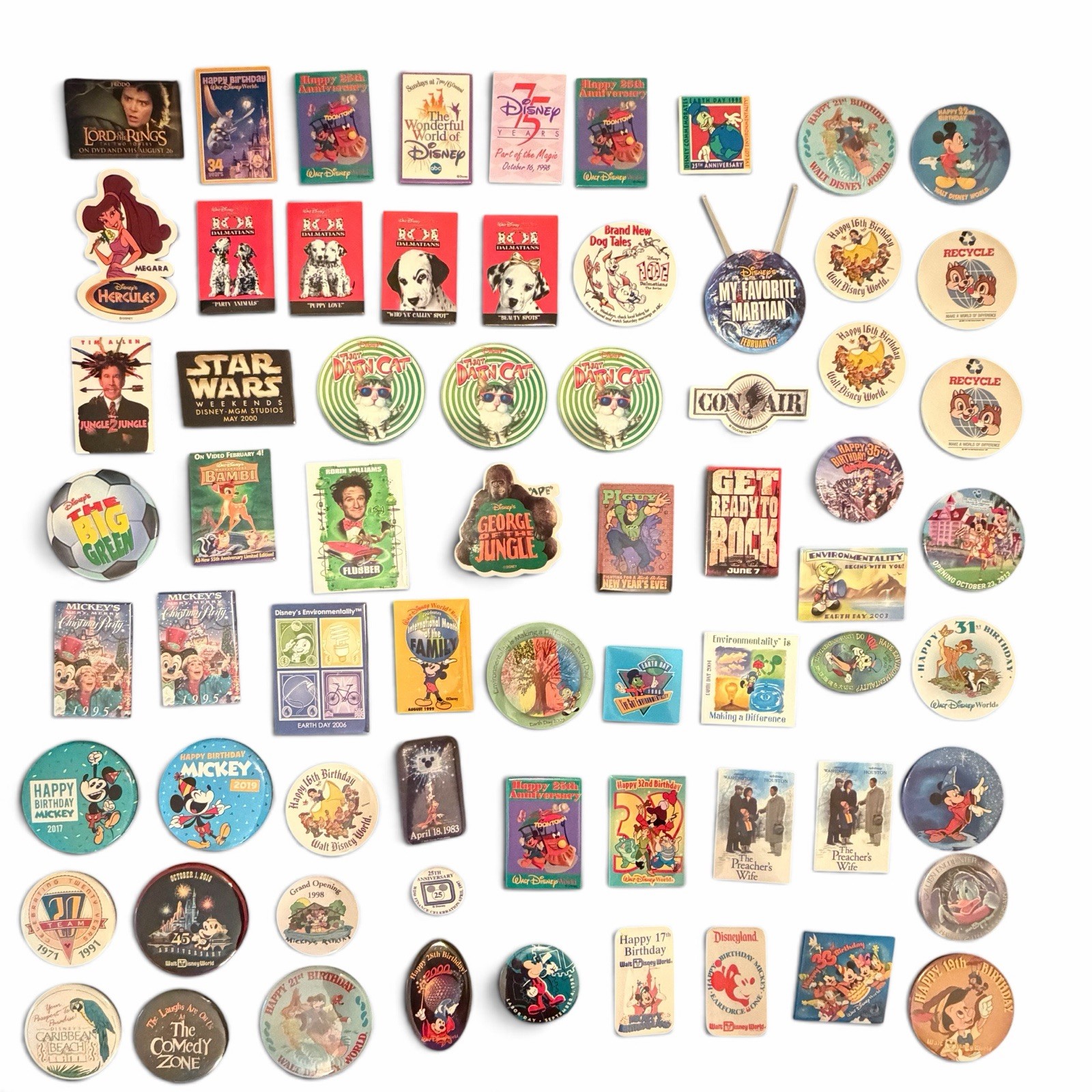 Vintage Disney Pinback Button Lot Parks Birthday Movie Promo Cast Member