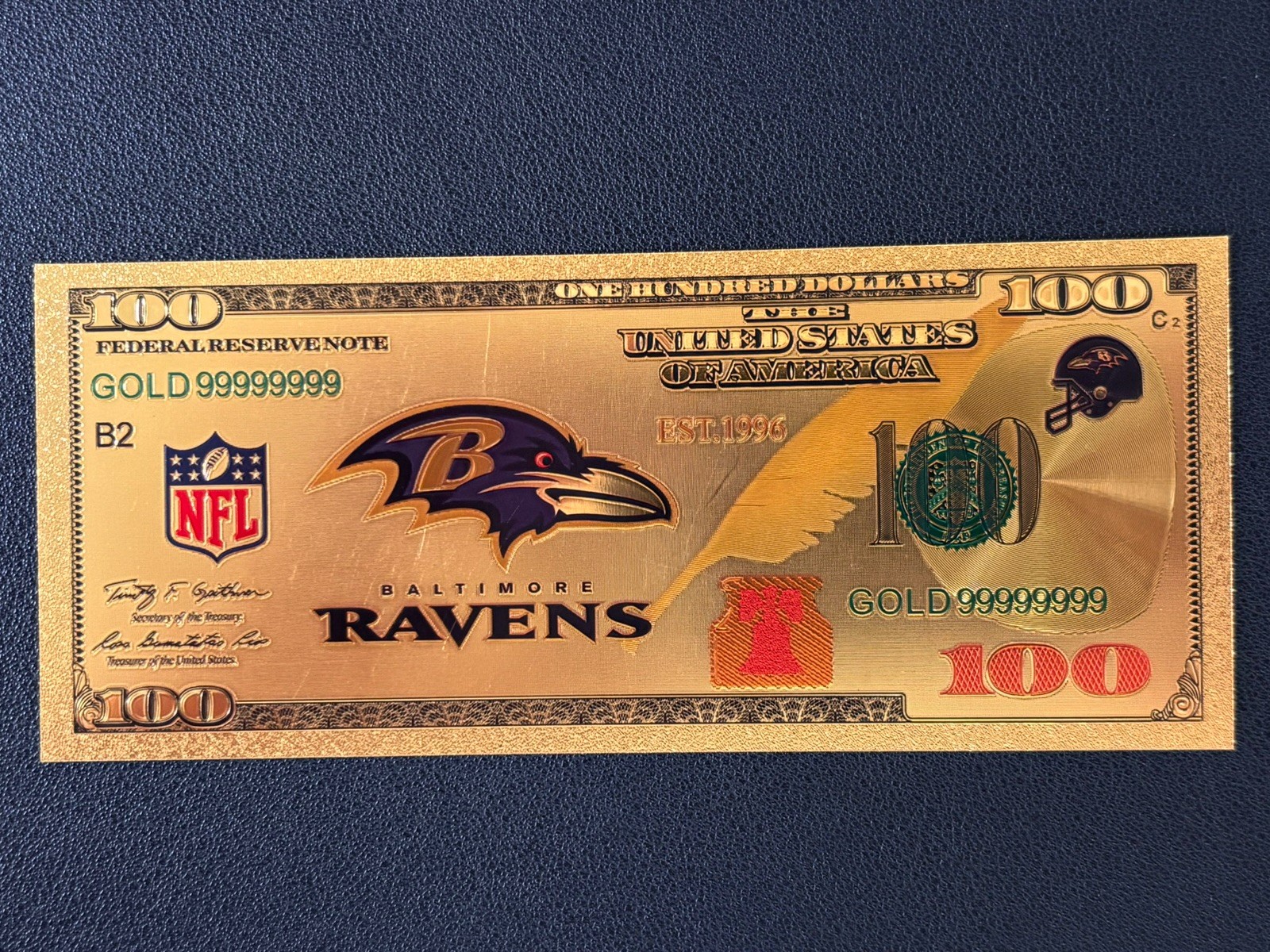 Baltimore Ravens Gold Foil Plated Novelty Football Team Banknote Collectible
