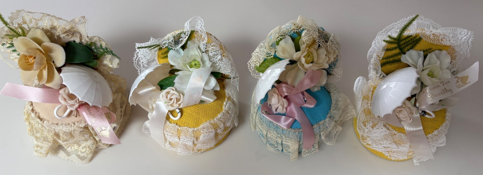 Vtg  Lot 4 Matching Pin Cushions for Crafts Favors Handmade From Tunafish Cans