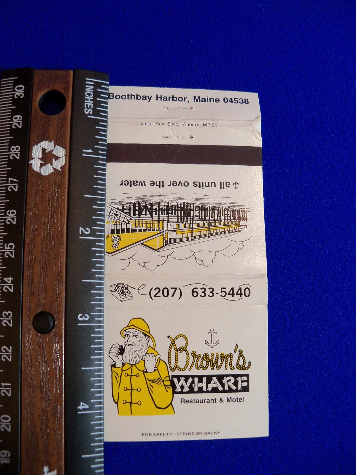 Vtg Brown\'s Wharf Restaurant Motel Boothbay Harbor Maine Matchbook Cover