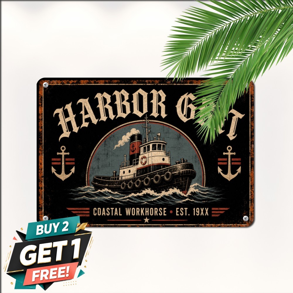 Nautical Tugboat Sea Captain Ocean Metal Tin Sign Restroom Living Room Decor