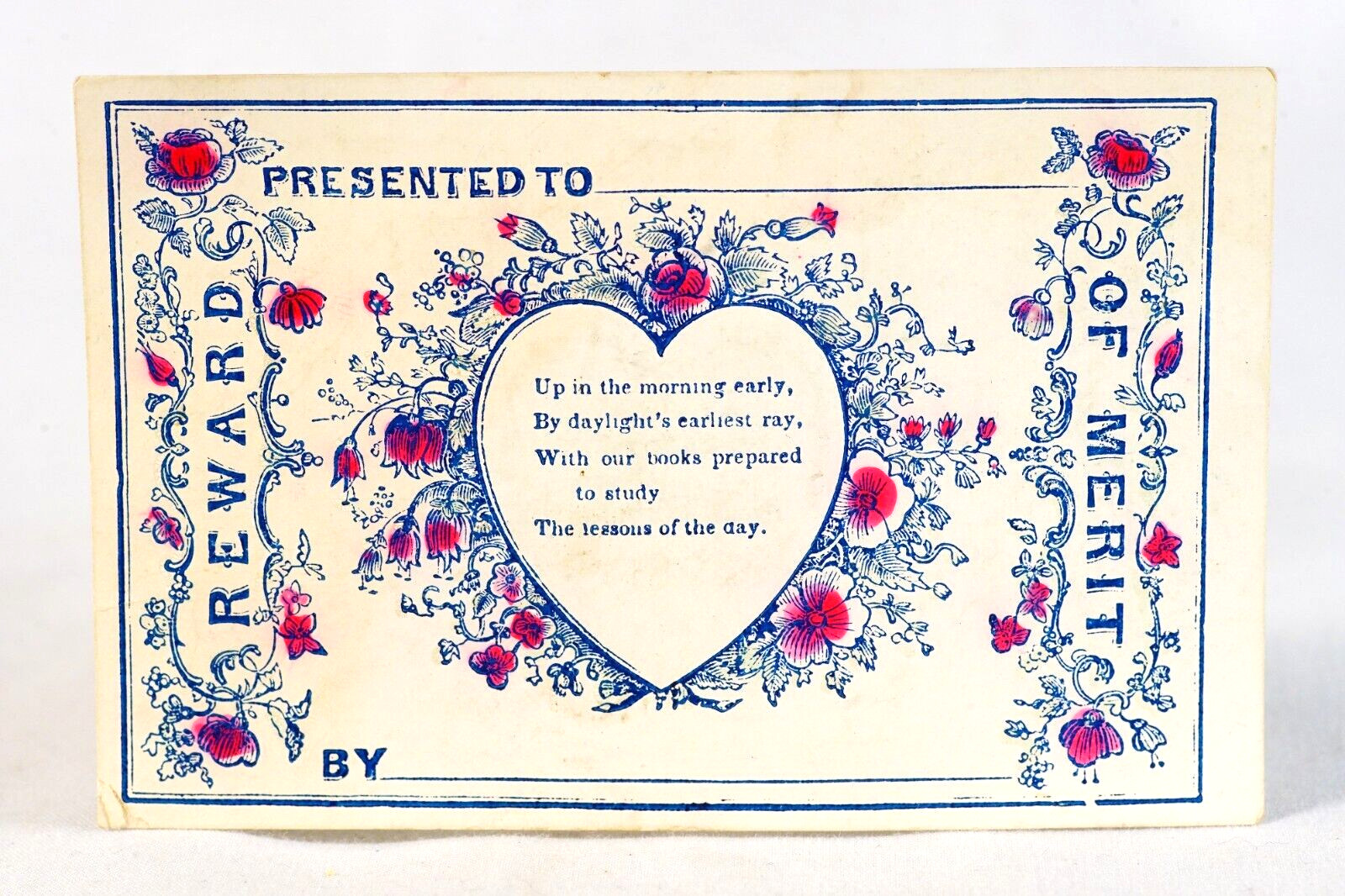 1880\'s Antique REWARD OF MERIT Heart Roses School Techer Reward Victorian Card