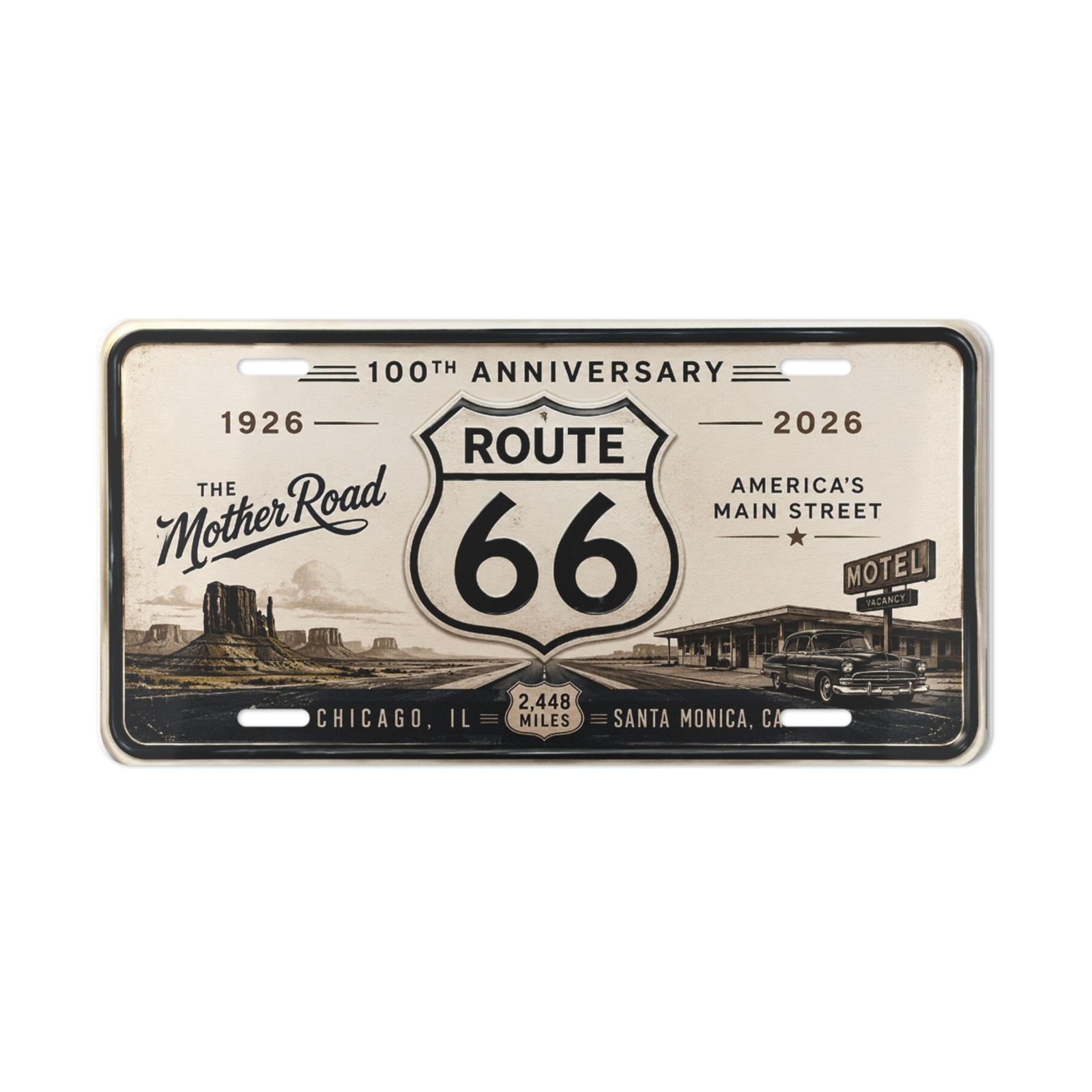 ROUTE 66 100th Anniversary Commemorative License Plate 1926-2026 The Mother Road