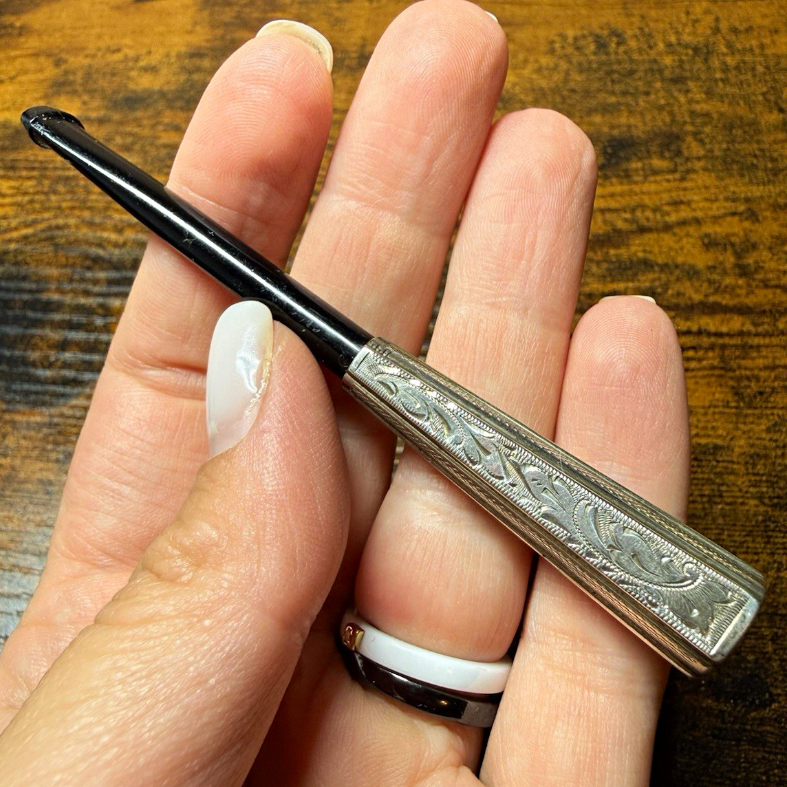 Vintage 835 Silver Cigarette Holder Engraved Tobacco Mouthpiece 6g Marked 835