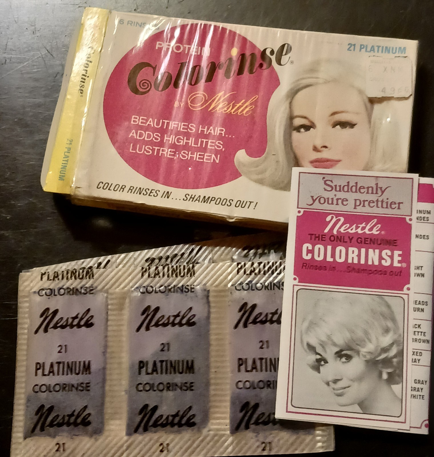 Vtg 1960s Nestlé Protein Colorinse 21 Platinum Hair Color Rins NOS Complete Box