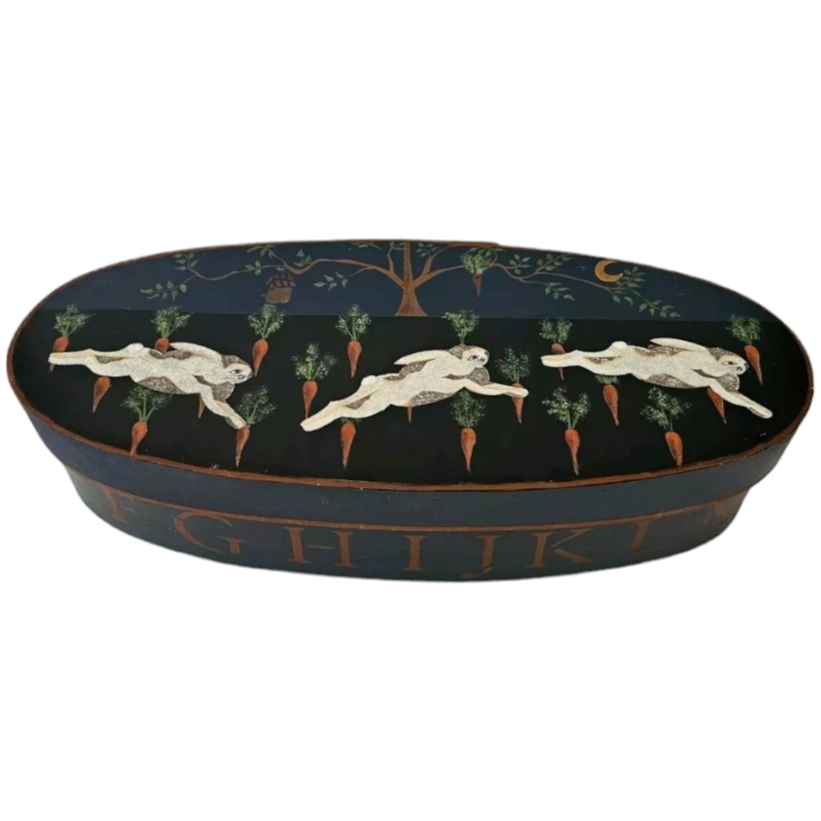 Vintage Wood Shaker Bunny Box Oval Hand Painted Lid Easter Spring 16 In