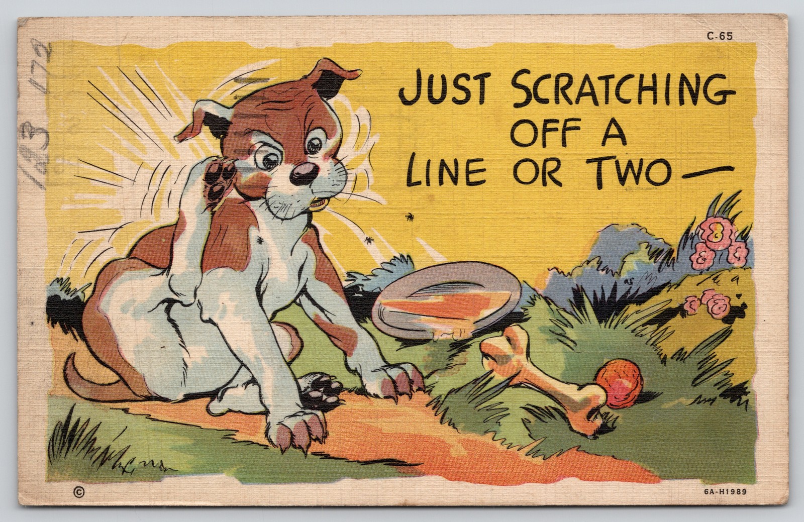 Dog Scratching Fleas Just Scratching Off A Line Or Two Humor Postcard