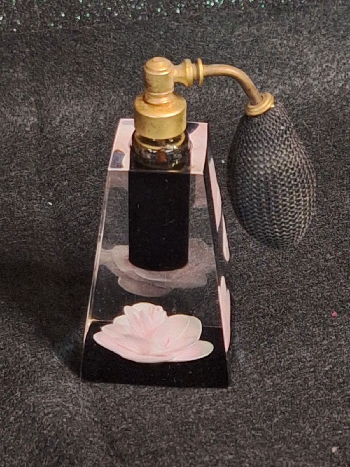 Vintage 1950s Jane Art Lucite Perfume Bottle w/Pink Rose-Near Pristine