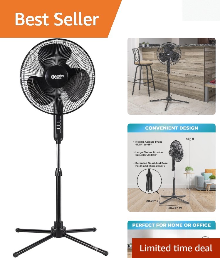Versatile 3-Speed 16-Inch Oscillating Fan, Perfect for Home & Office Comfort