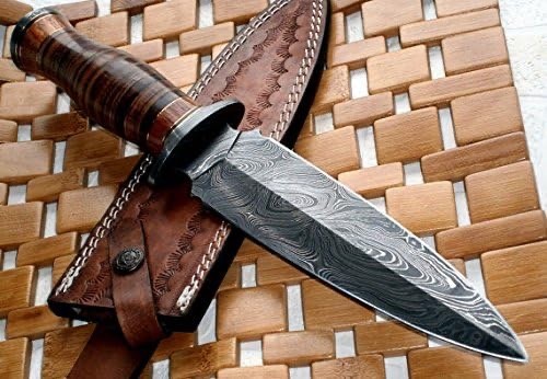 Custom Handmade Damascus Steel 13 Inches Dagger Knife - Leather Handle