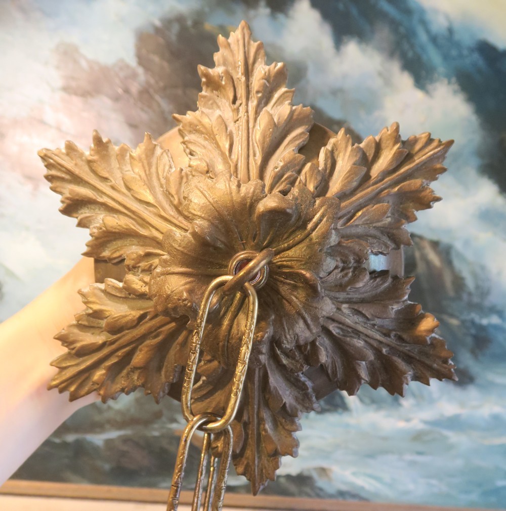 Vintage Brass Bronze French Ceiling Canopy Lamp Chandelier Part Acanthus gilted