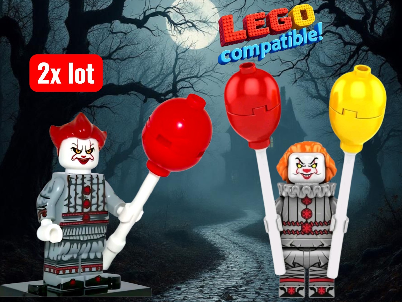 2x New 🤡  IT PENNYWISE CLOWN HORROR Movie Custom Halloween MiniFigures FIGURES