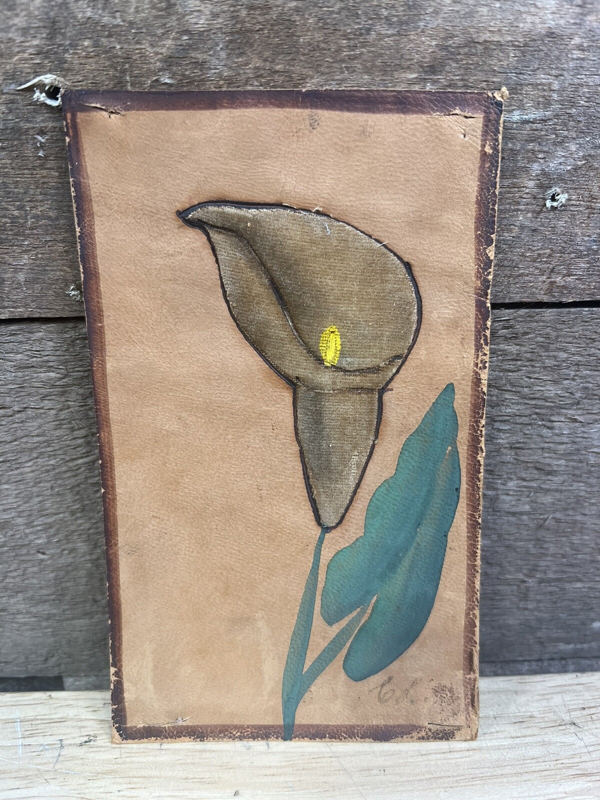 Antique 1907 Leather Flower Post Card 