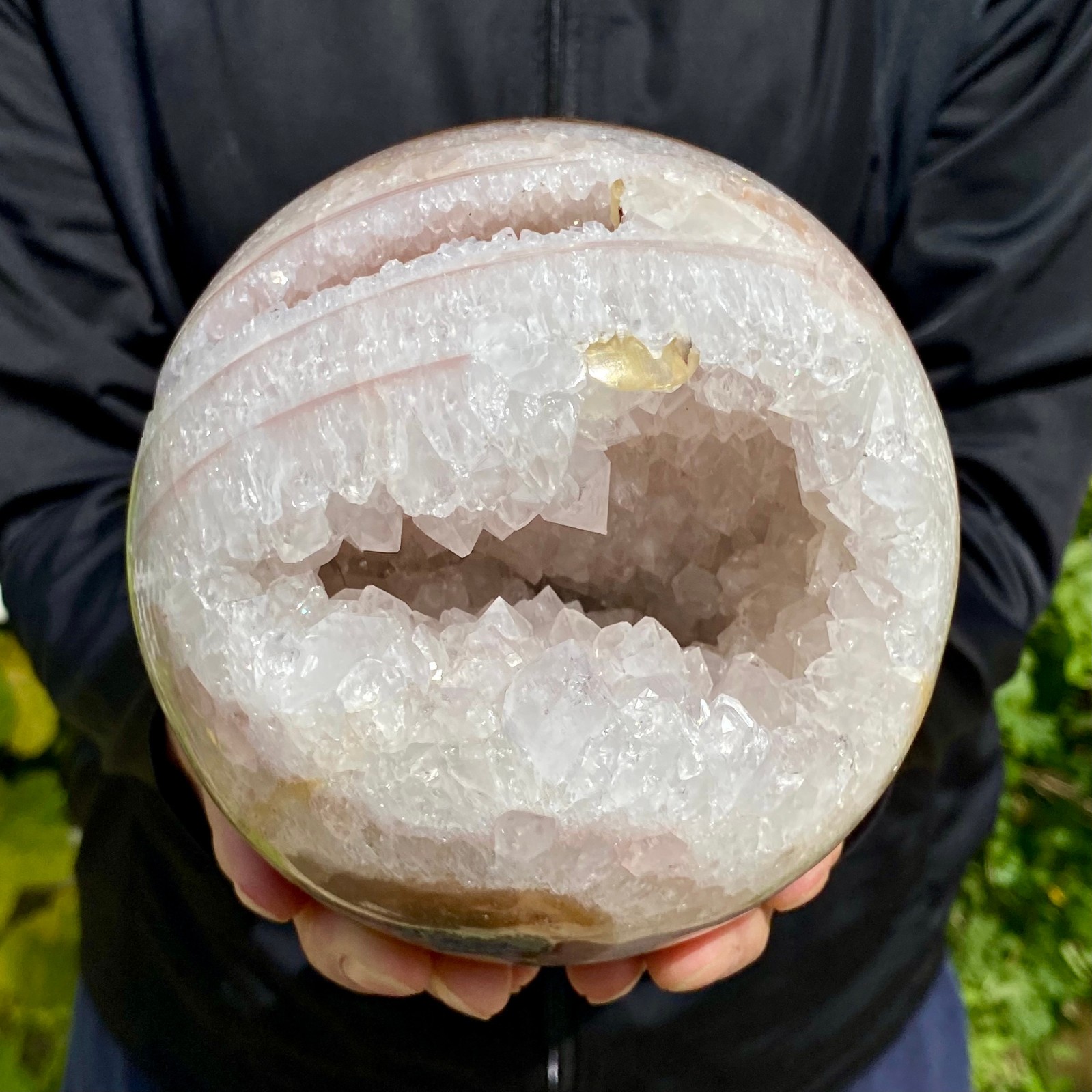 5.13LB Natural Open Smile Agate Sphere Purple Crystal Geode Healing Wealth Coll